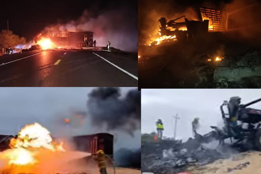 Dos choferes de tráilers mueren calcinados en accidente en González, Tamaulipas