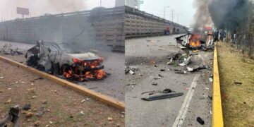 Explota y se incendia taxi con pirotecnia en la México-Toluca; reportan al menos 3 lesionados