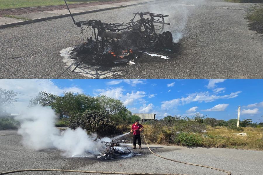 Incendio de cuatrimoto provoca movilización de Bomberos Victoria en Cerrada Los Olivos, Tamaulipas