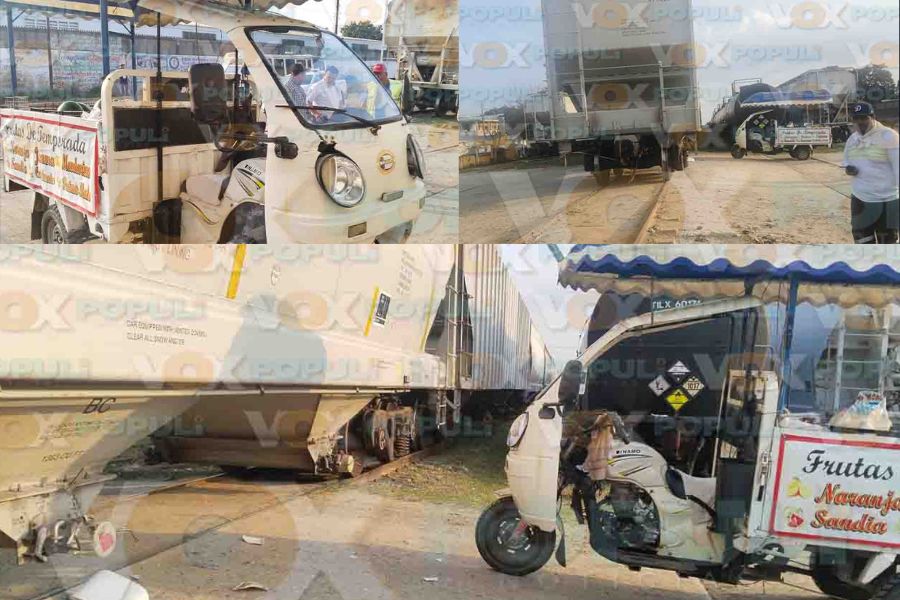Motociclista que vendía fruta sobrevive a impacto de tren en Altamira, Tamaulipas