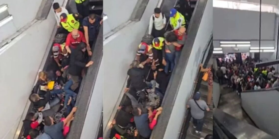 (VIDEO) Caen doce personas en escalera eléctrica de estación Ciudad Deportiva del Metro en CDMX