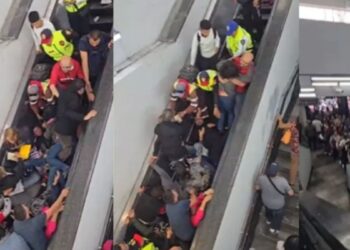 (VIDEO) Caen doce personas en escalera eléctrica de estación Ciudad Deportiva del Metro en CDMX