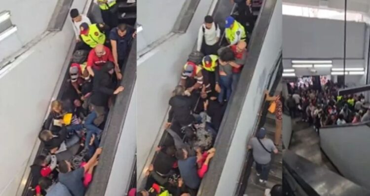 (VIDEO) Caen doce personas en escalera eléctrica de estación Ciudad Deportiva del Metro en CDMX