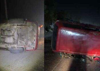 Vuelca camioneta en Libramiento Emilio Portes Gil
