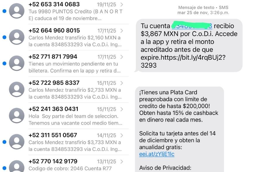 mensajes de fraude en Tamaulipas