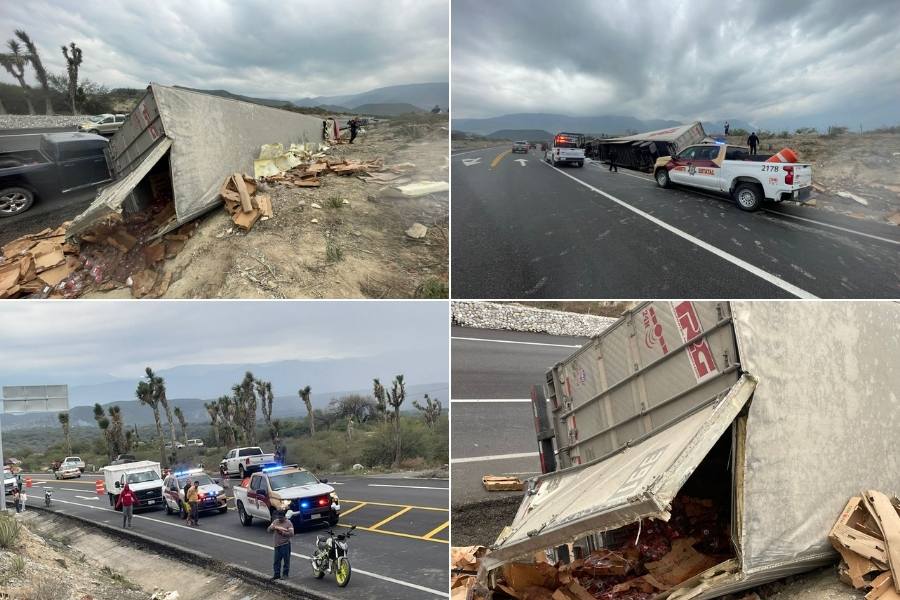volcadura de tractocamión en Jaumave