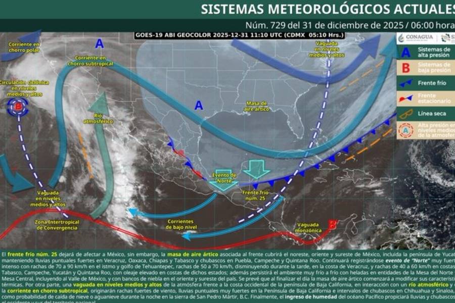 ¿Qué regiones de México tendrán frío y evento de Norte el 31 de diciembre