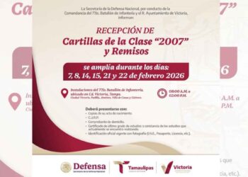 Amplían plazo para recibir cartillas del Servicio Militar en Ciudad Victoria, Tamaulipas