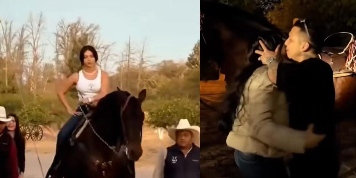 Ángela Aguilar le regala a Christian Nodal su primer caballo
