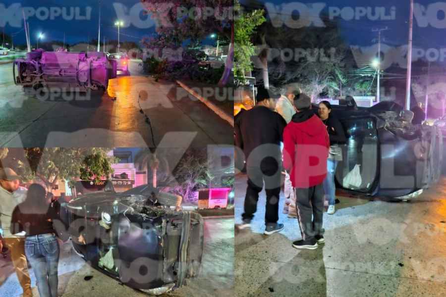 Aparatoso accidente deja auto volcado e inservible en Tampico, Tamaulipas