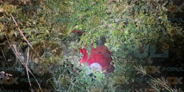 Automóvil vuelca entre la maleza en el Corredor Colosio, Altamira, Tamaulipas