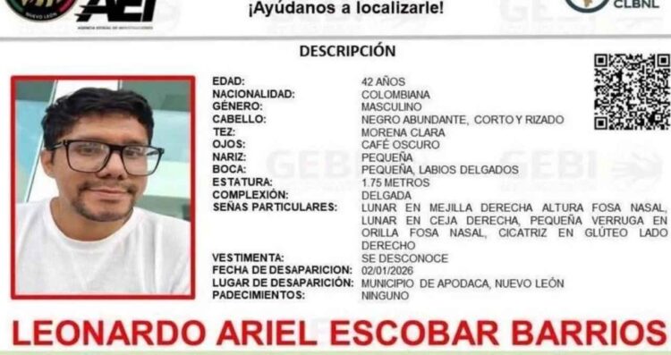 Autoridades buscan a catedrático colombiano desaparecido en Monterrey, NL