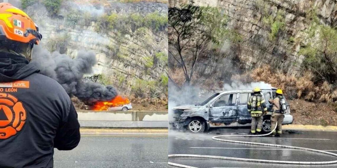 Camioneta se incendia aparentemente por un cortocircuito en San Pedro, NL