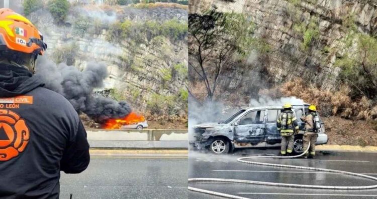 Camioneta se incendia aparentemente por un cortocircuito en San Pedro, NL