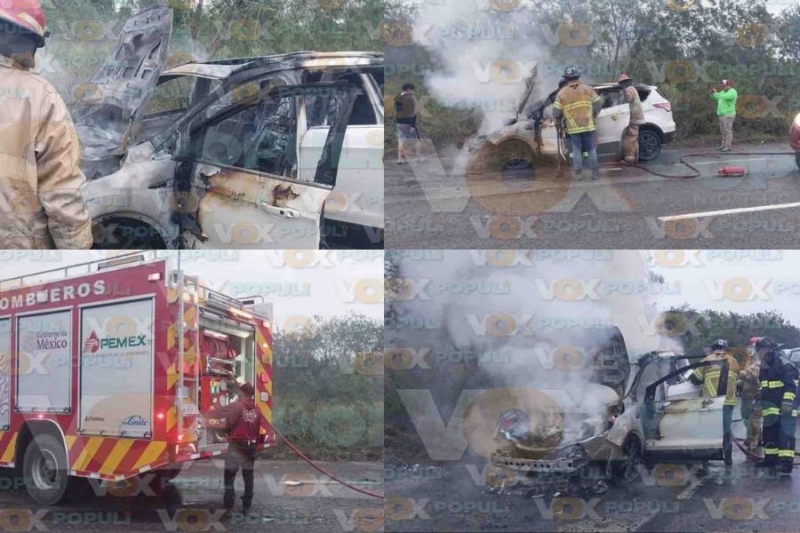 Camioneta se incendia en la carretera Tampico-Mante en Altamira Tamaulipas