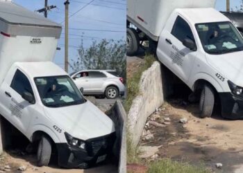 camioneta desagüe Avenida Constituyentes Matamoros
