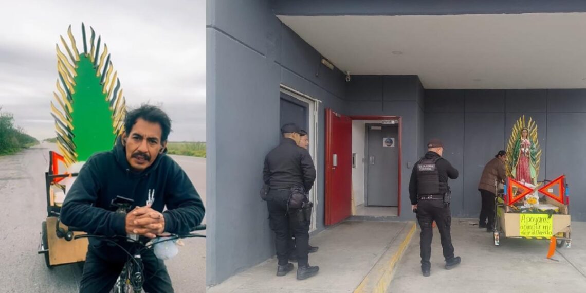 Ciclista reynosense reanuda su peregrinación a El Chorrito tras descanso en Padilla, Tamaulipas