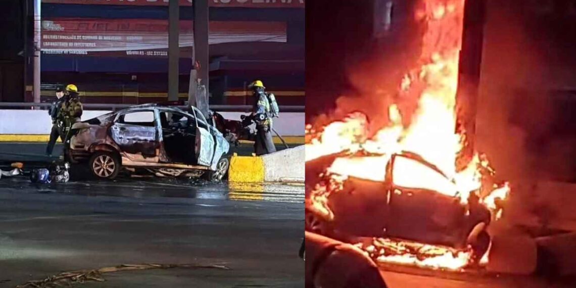 Monterrey: Conductor queda calcinado en avenida Garza Sada