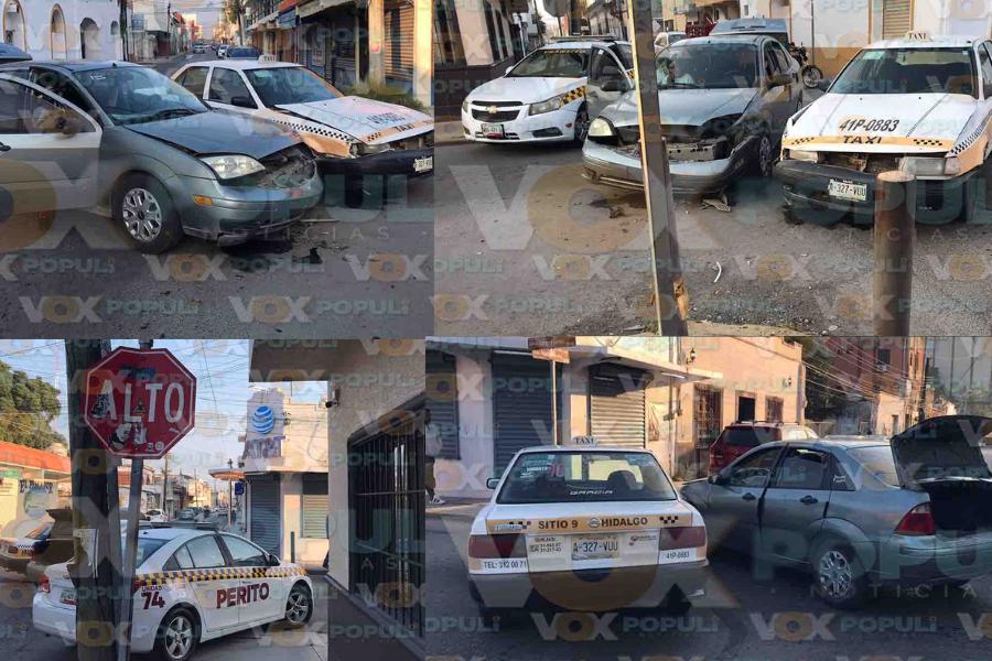 Conductora ignora señal de alto y choca contra taxi en pleno centro de Ciudad Victoria, Tamaulipas