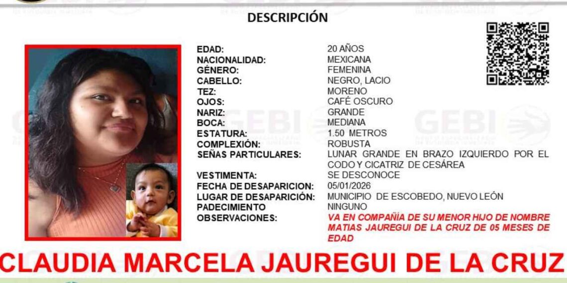 Desaparece joven mujer junto a su hijo en Escobedo, Nuevo León