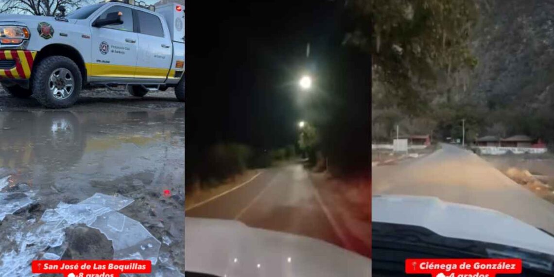 FOTOS: Sierra de Santiago, Nuevo León, registra hasta -8 grados, informa Protección Civil