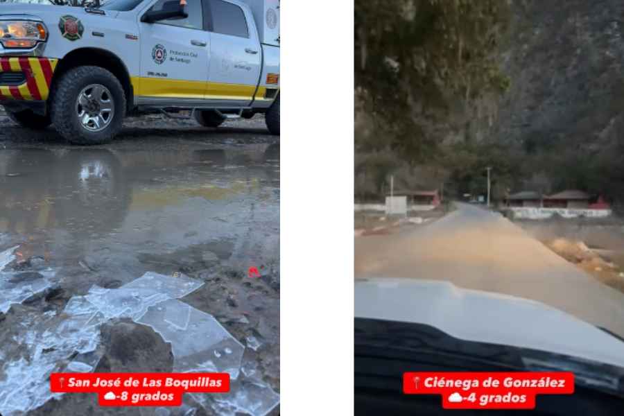 FOTOS: Zona de la Sierra de Santiago, Nuevo León, registra hasta -8 grados, informa Protección Civil