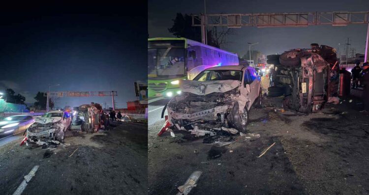 Fatal volcadura en la autopista México-Pachuca deja dos muertos