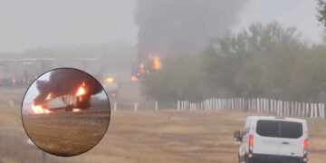 Fuerte accidente entre tráileres desata incendio en Carretera a Nuevo Laredo en Sabinas Hidalgo, NL