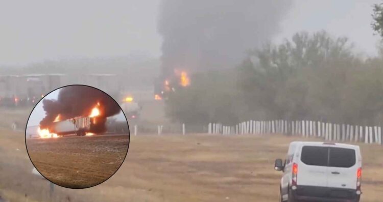 Fuerte accidente entre tráileres desata incendio en Carretera a Nuevo Laredo en Sabinas Hidalgo, NL