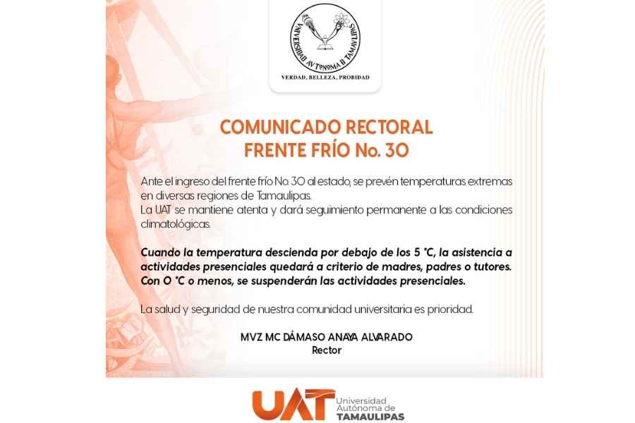 clases en la UAT por frío en Tamaulipas