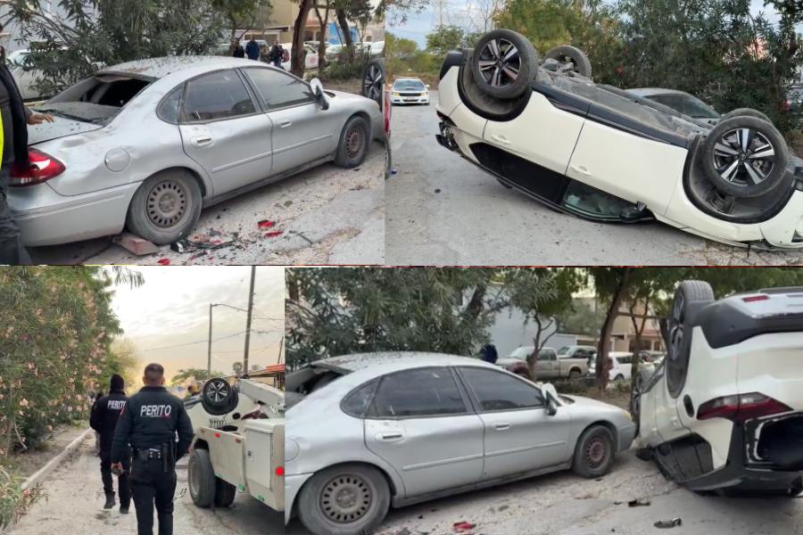 Hombre ebrio roba camioneta y vuelca tras choque en Matamoros, Tamaulipas
