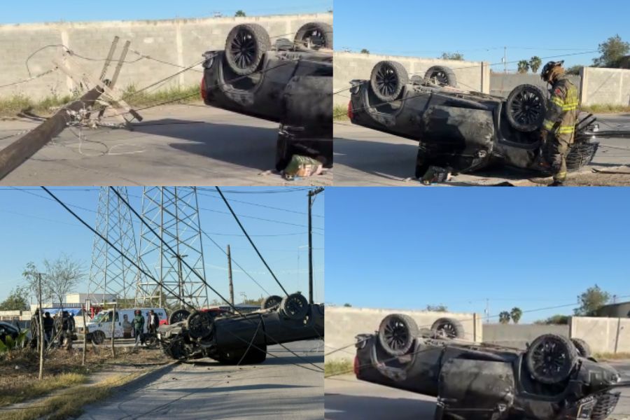 Joven ebrio provoca volcadura y deja sin luz al Fraccionamiento Lomas de San Juan en Matamoros, Tamaulipas