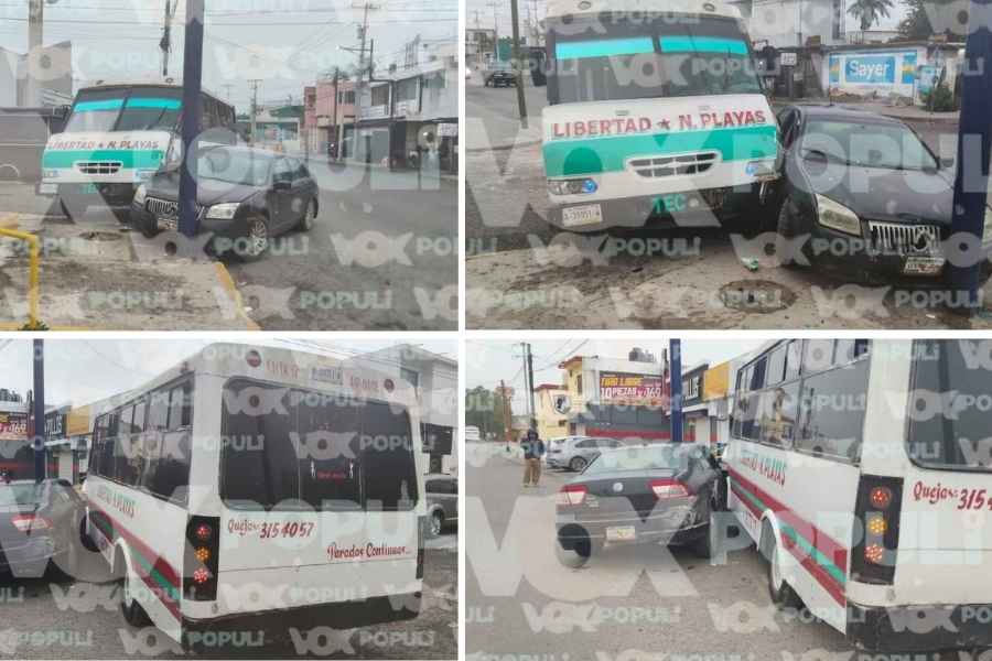 Microbús choca a vehículo y lo manda contra un poste en Ciudad Victoria, Tamaulipas