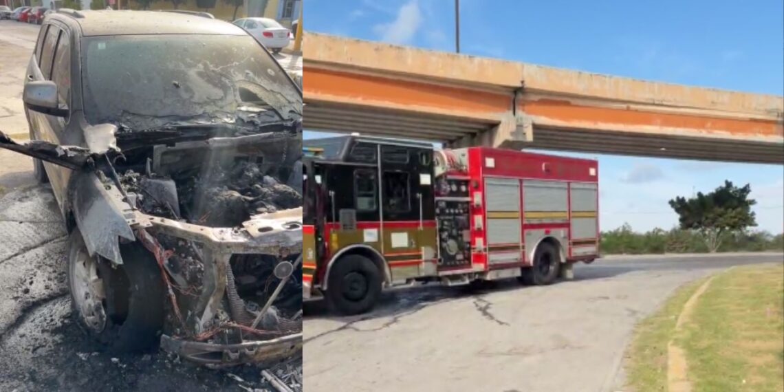 Se incendia Jeep Cherokee en cruce de España y Periférico, en Matamoros, Tamaulipas