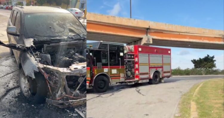 Se incendia Jeep Cherokee en cruce de España y Periférico, en Matamoros, Tamaulipas