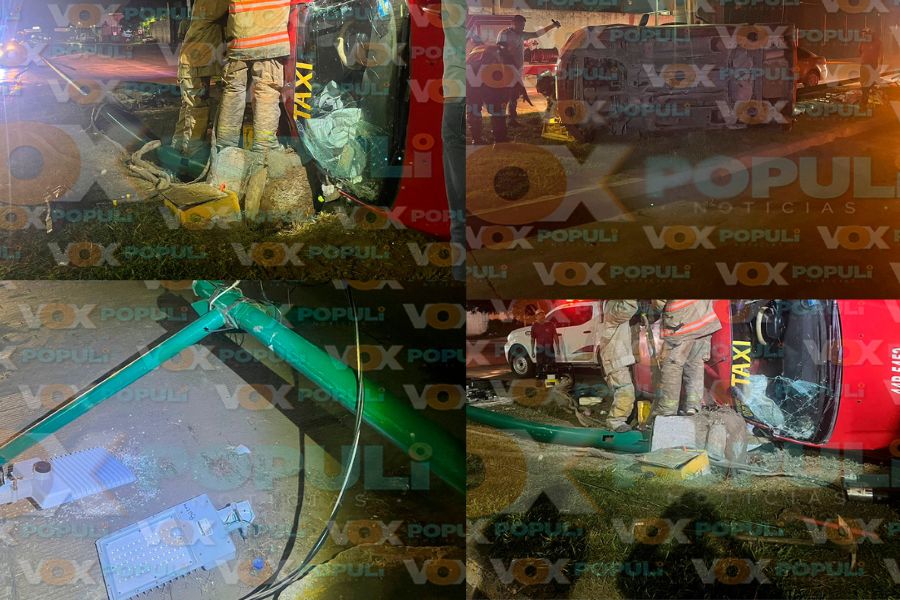 Taxista queda atrapado tras volcar su unidad en Altamira, Tamaulipas