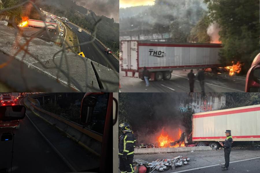 Tráiler incendiado provoca caos vial en la Autopista México-Toluca