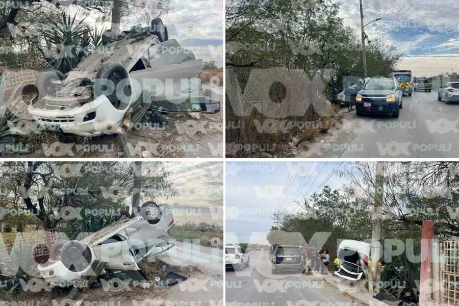 Vehículo pierde el control y termina volcado en Reynosa, Tamaulipas
