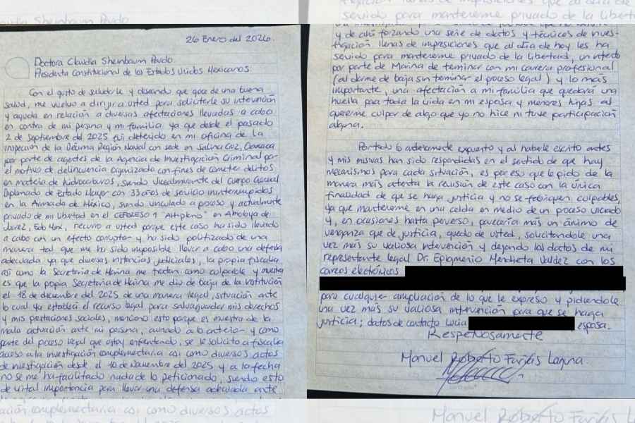 Vicealmirante Farías Laguna pide a Sheinbaum revisar caso por huachicol fiscal