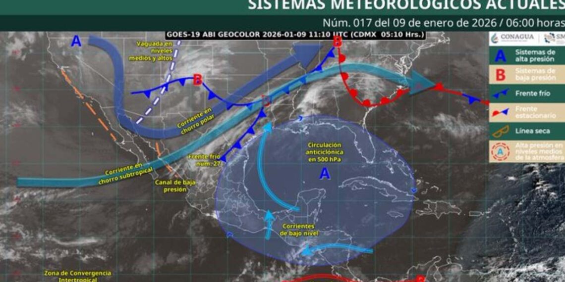 ¿Cómo afectará el frente frío 27 a México este 9 de enero de 2026