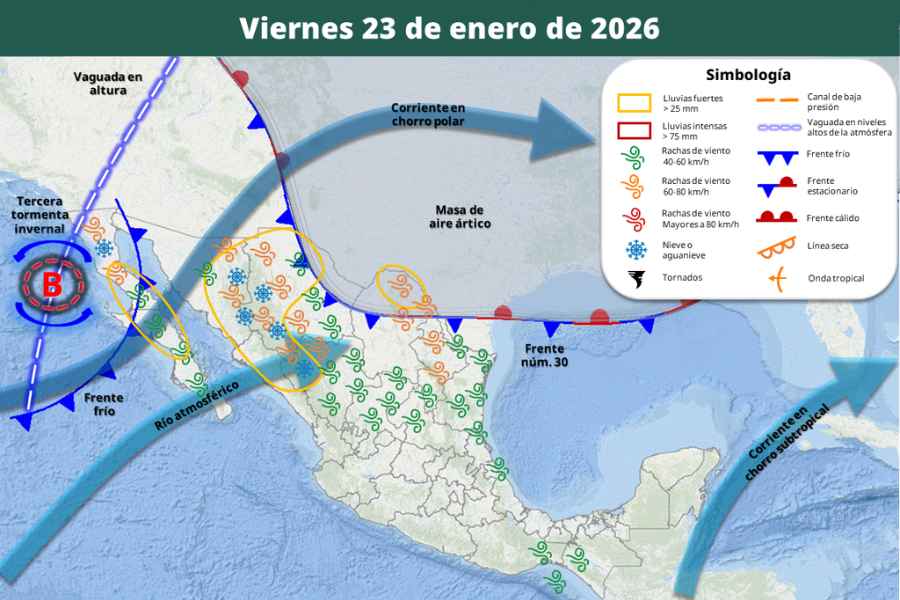 ¿Qué día comenzará a afectar la tercera tormenta invernal y el frente frío 31 con bajas temperaturas?