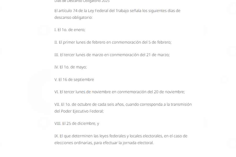 ¿Qué días son de descanso obligatorio en febrero de este 2026, según la LFT?