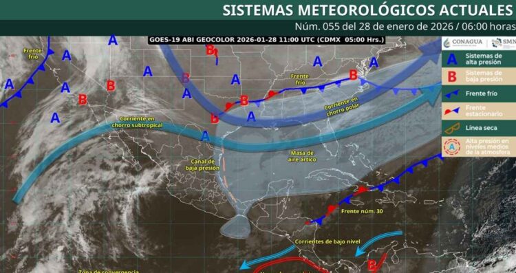 ¿Qué estados de México resentirán el desplazamiento del frente frío 30 el día de hoy