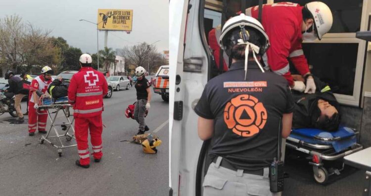 Accidente vial en colonia de Monterrey, Nuevo León, deja a motociclista lesionado