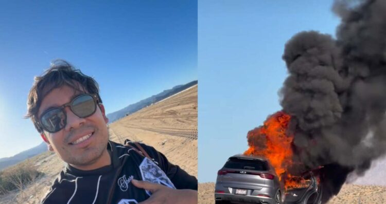 Así fue la reacción de Ricardo Peralta tras incendiarse camioneta donde viajaba en plena carretera