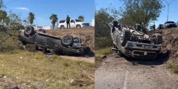 Camioneta volcada Matamoros