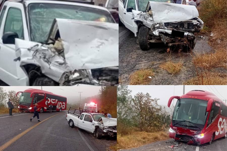 Camioneta y autobús con pasajeros chocan en curva de Llera, Tamaulipas