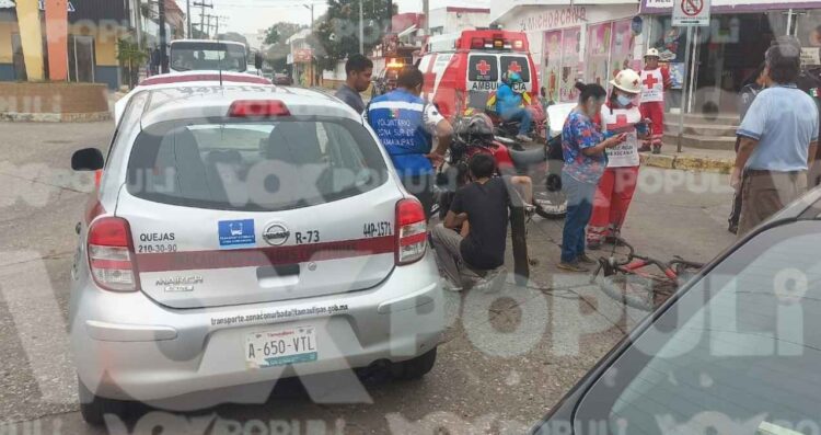 Ciclista resulta lesionado tras chocar contra automóvil en Tampico, Tamaulipas