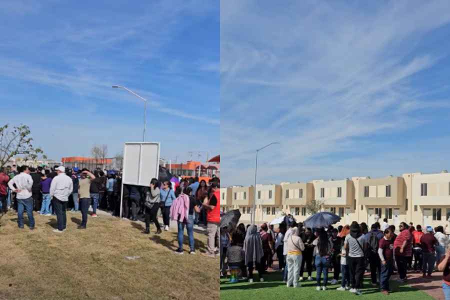 Ciudadanos esperan la llegada de Claudia Sheinbaum en Juárez, Nuevo León para la entrega de Viviendas del Bienestar