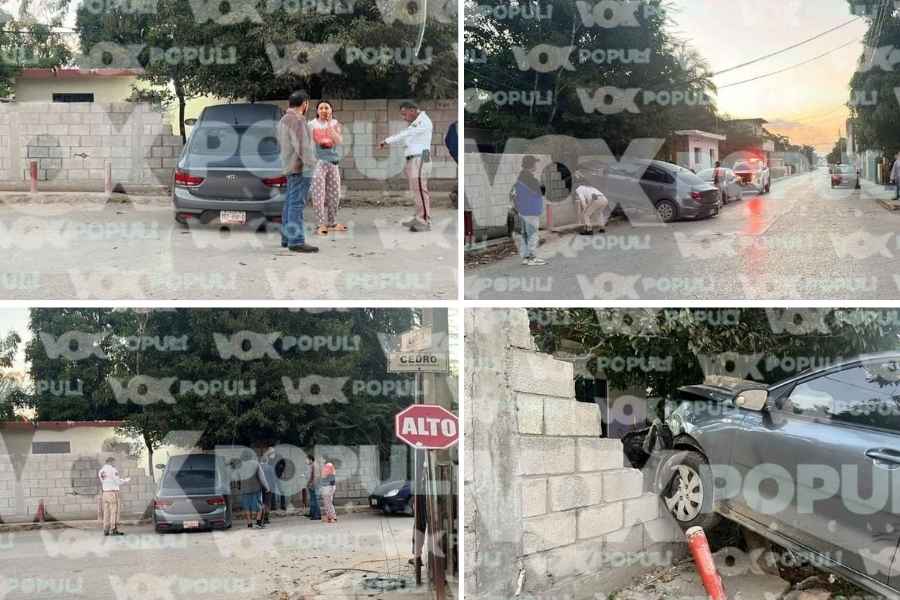 Conductor pierde el control y choca contra barda de vivienda en Altamira, Tamaulipas